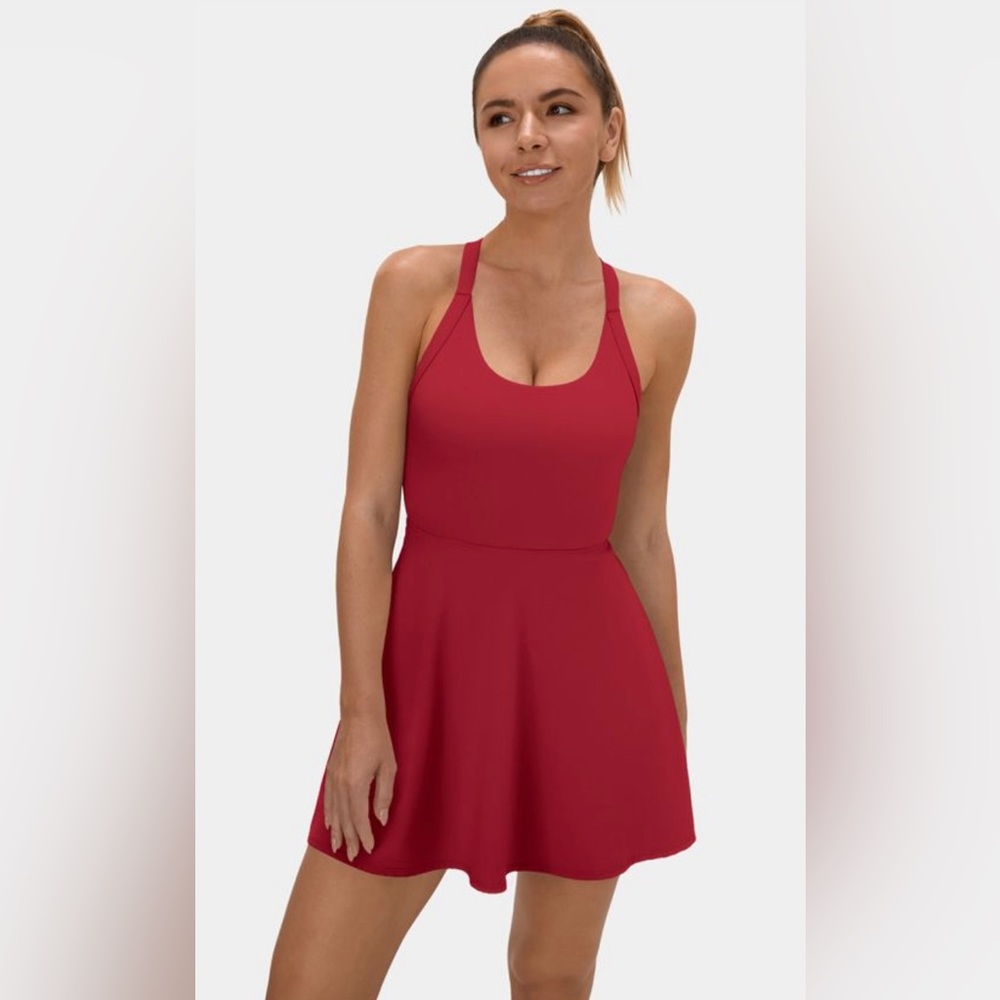 NWT HALARA Backless Cut Out Twisted Side Pocket 2-in-1 Barre Ballet Dance Dress